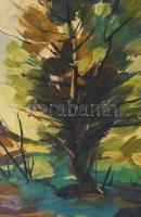 Hermann Gyula (-), erdélyi festő: Őszi táj, 1995. Tempera, papír. 45x27 cm