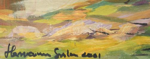 Hermann Gyula (-), erdélyi festő: Őszi táj, 1995. Tempera, papír. 45x27 cm