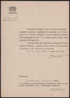 1943 Báró Bánffy Dániel földművelésügyi miniszter aláírása kinevezési okmányon