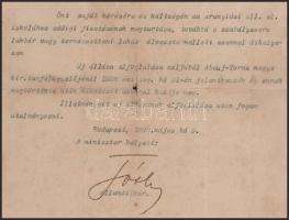 1908 Bp., Tóth János vallás- és közoktatásügyi államtitkár aláírása kinevezési okmányon