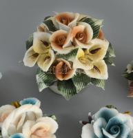 6 darab porcelán virágkosár dísz, m: 7,5 cm alatt