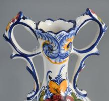 Portugál kétfüles váza, jelzett, hibátlan, m: 20,5 cm