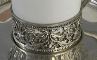 Limoges 6 személyes mokkás készlet fém pohártartóban, alátéttel, jelzett, d: 12 cm