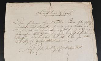 1815 Kolozsvár. Anton Ludwg, az 1. sz. német katárőr gyalogezred tábornokának igazolása Bölöni Farka...