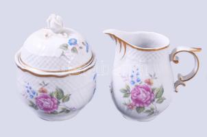 Hollóházi Hajnalka mintás mokkás / kávés készlet, jelzett, kopással, kiöntő sérült, teljes