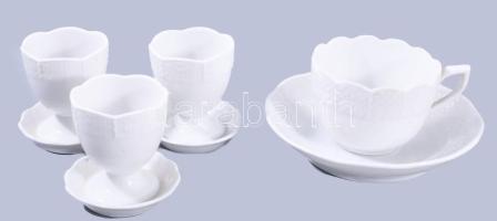 Herendi 3 db tojás tartó és egy mokkás csésze, aljjal, fehér, jelzett, sérült