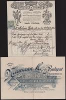 ca 1870-1900 4 db grafikus, fejléces számla, Pacholek György oldalfegyvergyár, Agulár Dávid cipőgyár...