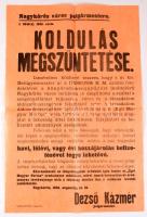 1940 Nagykőrös, a koldulás megszüntetéséről szóló hirdetmény, Híradó-ny., 47,5x31 cm