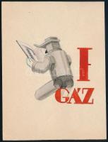 cca 1935 A Bp. Székesfővárosi Gázművek részére készített reklámrajz art deco akvarell, valószínűleg belső kiadványhoz, szép állapotban, 15×11 cm