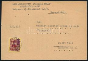 1946 A Rákoskeresztúri Akadémia-Telep Közműszövetkezetének tájékoztató nyomtatványa helyi ingatlan helyi ingatlanforgalmazás megkezdéséről a háború utáni gazdasági konszolidáció nyomán, postán feladva, jó állapotban