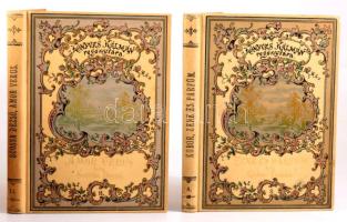 A Könyves Kálmán Regénytára sorozat 2 kötete: Kóbor Tamás: Muzsika és parfum. Aczél Henrik rajzaival.; Scossa Dezső: Amor verus. Pataky László rajzaival. Bp., 1893, Könyves Kálmán, 173+[3] p.; 159+[1] p. Kiadói aranyozott, festett egészvászon sorozatkötés, Leszik-kötés, nagyrészt jó állapotban, az egyik kötet kissé foltos hátsó borítóval.