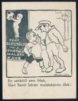 cca 1920 Szent István malátakávé kétoldalas reklámcédula, szign. Szakmáry, szép állapotban