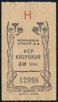 1913 Hungária Fürdő Budapest 40 filléres népgőzfürdőbe szóló szecessziós stílusú belépőjegye, szép állapotban