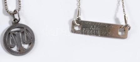 Ezüst (Ag) nyaklánc mérleg medállal + karkötő, jelzett, 5g
