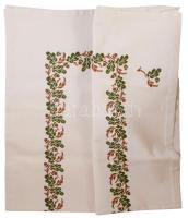 Régi len anyagon makkos-leveles hímzésű futó, 57x108 cm