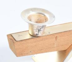 Fém és fa kétágú gyertyatartó, h: 24 cm