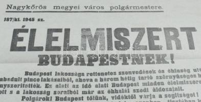 1945 Nagykőrös Élelmiszert Budapestnek! A háború után nélkülöző főváros megsegítésére felszólító pla...
