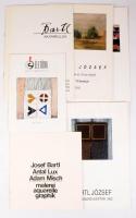 Bartl József kiállítási katalógusok, 6 db.  Josef Bartl, Antal Lux, Adam Misch Malerei, Aquarelle, Graphik. Réger Antal előszavával. (Bp., 1978, Zrínyi-ny.), 6 sztl. lev. Fekete-fehér képanyaggal illusztrált. Kiadói papírkötés.;   Bartl József. Szentendre, 1992, Szentendrei Képtár, 8 sztl. lev. Színes képanyaggal illusztrált. Kiadói papírkötés.;   Bartl akvarellek. Bp., 1998 , Pataky Galéria, 4 sztl. lev. Színes képanyaggal illusztrált. Kiadói papírkötés.;   Bartl József. Életünk 2000/6.-ik számának műmelléklete, 8 sztl. lev. Színes képanyaggal illusztrált. Kiadói papírkötés.;   Bartl József: Soroksári képek az '50-es évekből. Bp., 2000, Galéria '13 Soroksár, 12 sztl. lev. Gazdag képanyaggal illusztrált. Kiadói papírkötés.;   Bartl. p., 2007, Galéria '13 Soroksár, 4 sztl. lev. Színes képanyaggal illusztrált. Kiadói papírkötés.;
