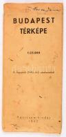 1945 Budapest térképe. A legújabb (1945. évi) utcanevekkel. 1 : 25.000, Aquincum-kiadás, kissé viseltes állapotban, foltokkal, sérülésekkel, 75,5x90 cm