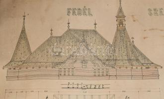 1914 Nagyszalonta, Salonta RO, Erdély. Palota fedélszékének (tetőzetének) nagy méretű tervrajza. Agg...