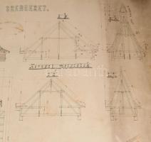 1914 Nagyszalonta, Salonta RO, Erdély. Palota fedélszékének (tetőzetének) nagy méretű tervrajza. Agg...