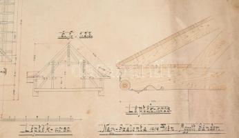 1914 Nagyszalonta, Salonta RO, Erdély. Palota fedélszékének (tetőzetének) nagy méretű tervrajza. Agg...
