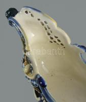 cca 1885 Zsolnay asztalközép plasztikus-, áttört- és duplafalú díszítésekkel. Magastüzű multicolor m...