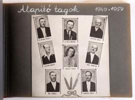 1949-1959 A bátaszéki ,,Búzakalász" TSZ. életéből, album összesen 58 db fotóval (fotósarkokkal rögzítve), az albumlapok egy részén kézzel rajzolt díszítéssel. Zsinórfűzéses egészvászon-kötésben, kissé viseltes borítóval, 23x33x2,5 cm
