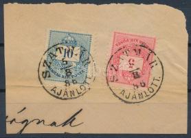 1881 5kr + 10kr kivágáson, "SZATMÁR / AJÁNLOTT"