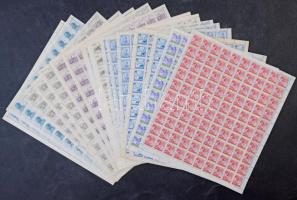 Jugoszlávia 20 db teljes 100-es ív, 8 különféle kiadásból (pár értéken saroktörés / some complete sheet has a corner fault)