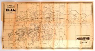 cca 1930 Kolozsvár város térképe, hajtott, kis lapszéli szakadással, 37x70 cm