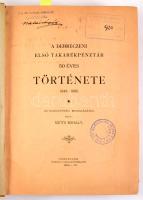 Szüts Mihály: A Debreczeni Első Takarékpénztár 50 éves története. 1846- 1895. A szerző, Szüts Mihály (1846-1923) mezőgazdasági író, gazdasági intézeti igazgató által Balás Árpád (1840-1905) mezőgazdász, szakíró, a Magyar Mezőgazdasági Múzeum igazgatója részére dedikált példány; a címlapon Balás Árpád autográf névbejegyzésével. Debrecen, 1896, Városi-ny., VIII, 320 p.+ 3 (fekete-fehér képek) t.+ 5 (kihajtható) t. Egyetlen kiadás. Kiadói egészvászon-kötés, viseltes állapotban, kissé vetemedett, helyenként ázásnyomokkal, a kihajtható táblák sérültek, régi intézményi bélyegzőkkel.