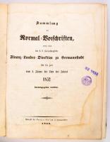 Sammlung der Normal-Vorschriften, welche durch die k. k. siebenbürgische Finanz-Landes-Direction zu Hermannstadt für die Zeit vom 1. Jänner bis Ende des Jahres 1852 herausgegeben wurden. [A nagyszebeni pénzügyigazgatóság által kiadott 1852. évi szabályrendeletek gyűjteménye.] Hermannstadt [Nagyszeben], 1858, Closius György-ny., XXXIX+[1]+766+[2] p. Német nyelven. Félvászon-kötésben, viseltes állapotban, lapszéli ázásnyomokkal, intézményi bélyegzőkkel.