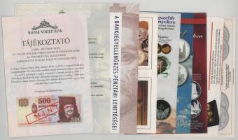 1996-2006. 10xklf színes MNB tájékoztató szép állapotban, közte Tájékoztató 500Ft-os, 1000Ft-os, 10.000Ft-os bankjegyről, Családi események, Budapest, Történelmi évfordulók ezüst érméken, Pannonhalma alapításának 1000. évfordulója, 1100 éves Magyarország