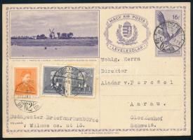 1936 Díjjegyes levelezőlap 3 bélyeggel Svájcba