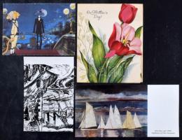 Cipősdoboz, benne modern motívum képeslapok és összehajtható üdvözlő kártyák