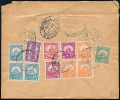 1930 Ajánlott levél Kolumbiába 89f 11 darabos Pengő-fillér I-II vegyes bérmentesítéssel, átmenő és érkezési bélyegzéssel