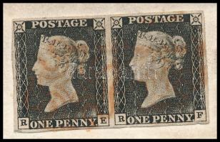 Nagy-Britannia 1840.máj.06. A világ első bélyege párban levélen május 13-i felhasználással, szép szé...