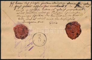 1876.szept.10. Postai pénzes boríték 2. súlyfokozatú ajánlott levélként felhasználva a szigorú tiltá...