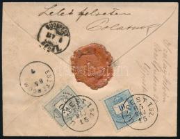 1885 Ajánlott expressz levél 1881-es Színesszámú 10kr + 20kr 11 1/2 fogazással "UJPEST I. SZ." - "ESZTERGOM"