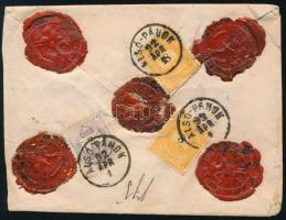 1892 Értéklevél "ALSÓ-PÁHOK" - Nagykanizsa, rajta 1881 Színesszámú 2kr II. lemez 12 : 11 3/4 fogazással + 1889 2 db Fekeszámú 8kr 12 : 11 3/4 fogazással