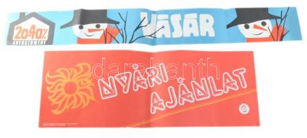 cca 1980 Áfész nyári ajánlat, téli vásár 2 db plakát, hajtva. 100x13 cm, 65x24 cm