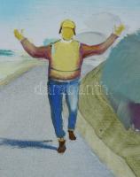 Neuberger István (1953-): T Bu Ede rátalált önmagára, 2025. Olaj, farost. Jelzett. Fakeretben. 61x73...