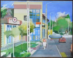 Neuberger István (1953-): Uffancs a Hidegkúti úton, 2014. Olaj, vászon. Jelzett. Fakeretben. 70x90 cm