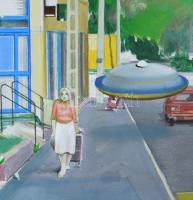 Neuberger István (1953-): Uffancs a Hidegkúti úton, 2014. Olaj, vászon. Jelzett. Fakeretben. 70x90 c...