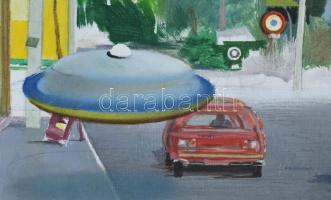 Neuberger István (1953-): Uffancs a Hidegkúti úton, 2014. Olaj, vászon. Jelzett. Fakeretben. 70x90 c...