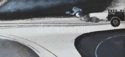 Neuberger István (1953-): Kerekesek, 2001. Akril, farost. Jelzett. Fakeretben. 55x80 cm