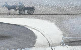 Neuberger István (1953-): Kerekesek, 2001. Akril, farost. Jelzett. Fakeretben. 55x80 cm