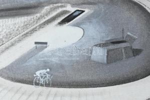 Neuberger István (1953-): Kerekesek, 2001. Akril, farost. Jelzett. Fakeretben. 55x80 cm