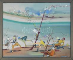 Neuberger István (1953-): Ugribugrik. Olaj, farost. Jelzett. Fakeretben. 56x70 cm